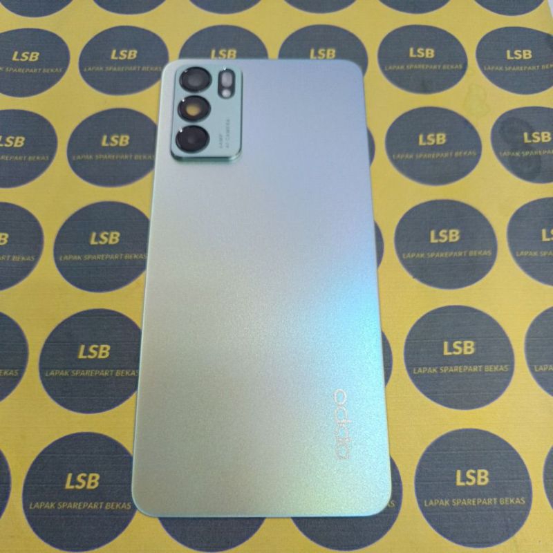 BACKGLASS BACKDOOR OPPO RENO 6 5G AURORA BLUE ORIGINAL BEKAS