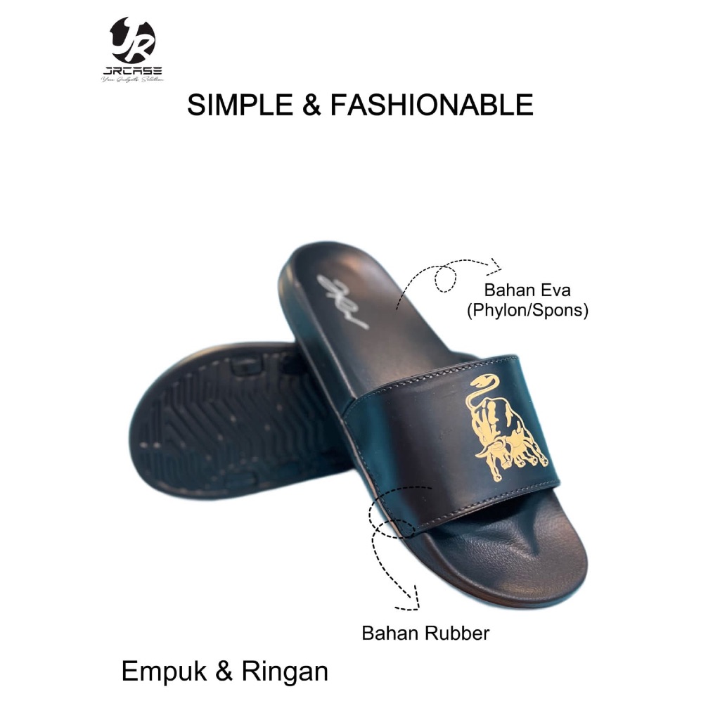 JRev Black Series Sandal Slide Casual Eva Unisex Pria Wanita Motif Kobe Bryant Bull Size 39 40 41 42