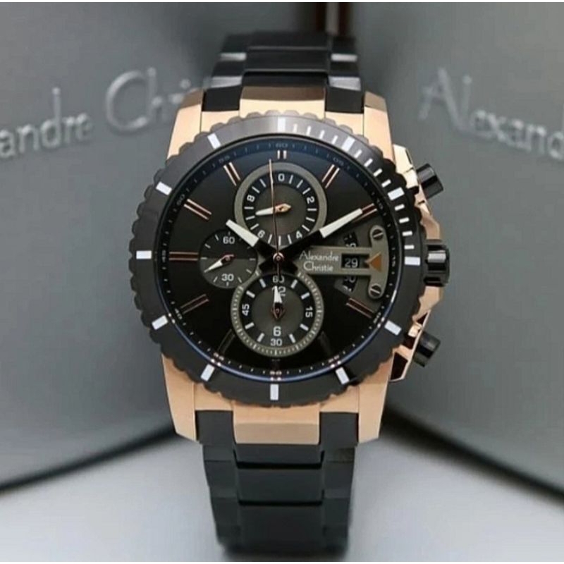 jam tangan pria alexander cristie original ac6532 black rosegold