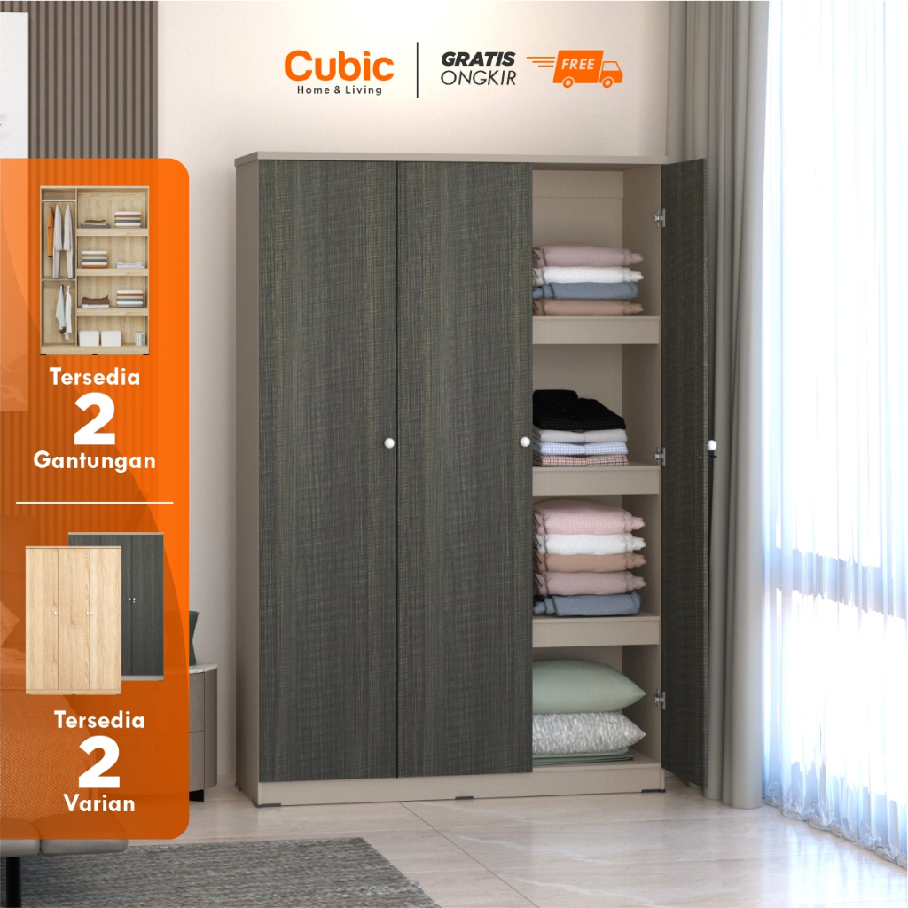 Cubic Lemari Pakaian Minimalis / Lemari Baju 3 Pintu / LUNA LP 3P