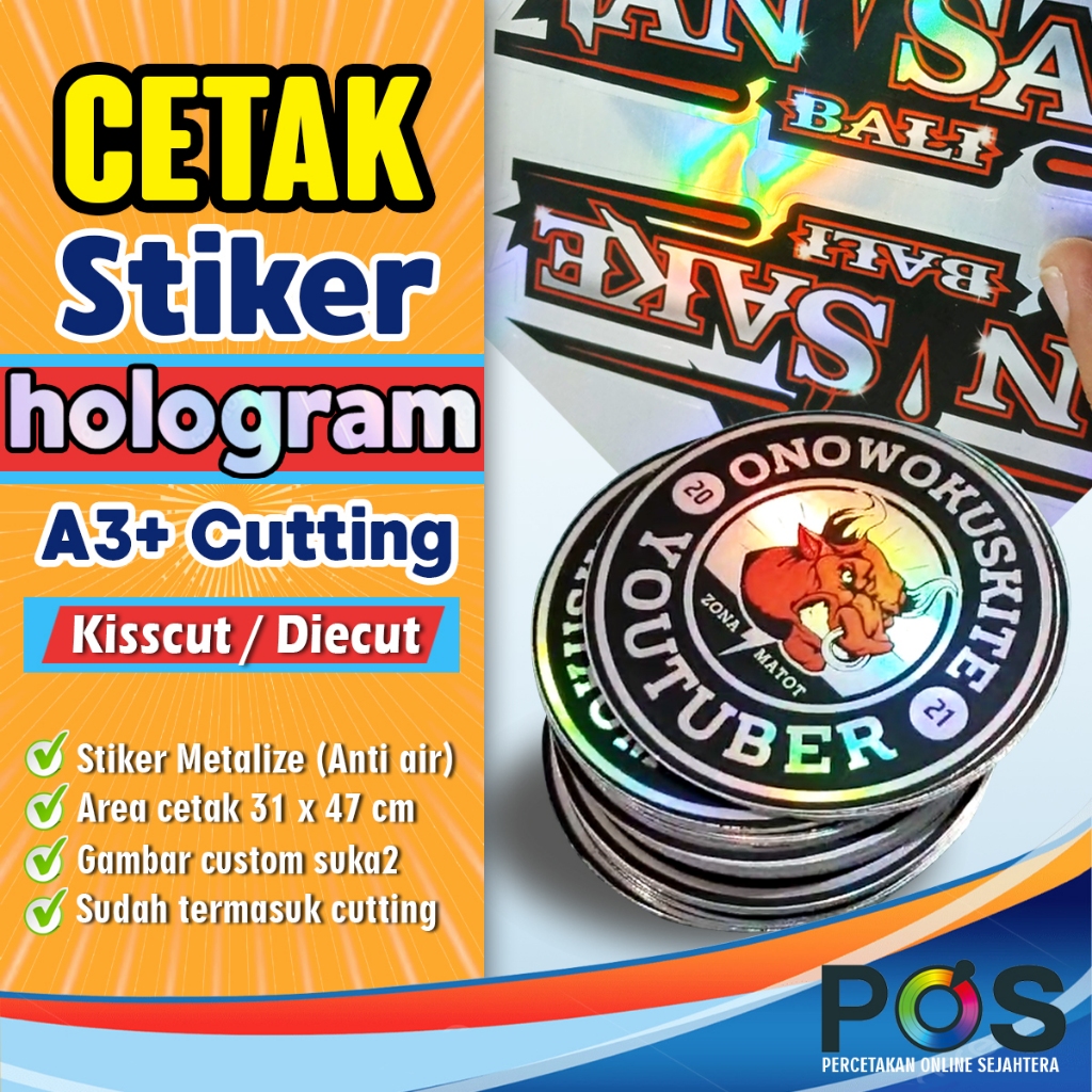

Cetak Stiker Hologram A3+ Cutting Kisscut / Diecut