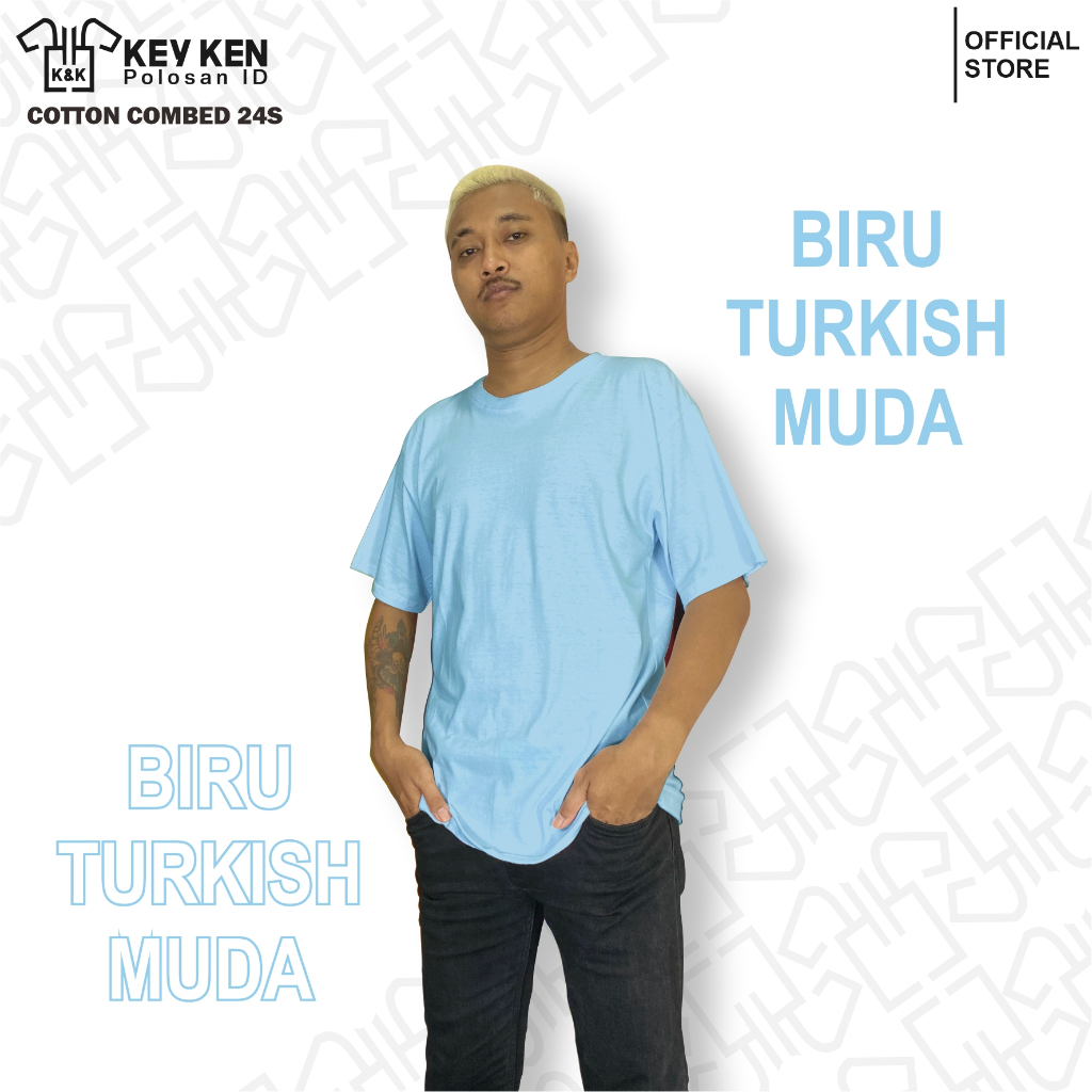kaos cotton combed 24s biru turkish muda pria wanita termurah