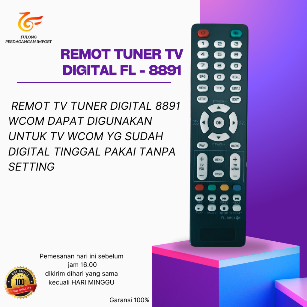 Remot Remote Stb Tunner Tv Digital LED LCD WCOM Type RM-8891 / Remote Tunner Mesin Tv 8891