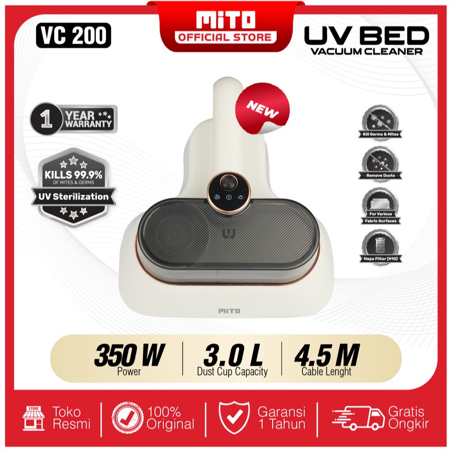 MITO UV Bed Vacuum Cleaner VC200 350Watt - UV sterilization Vacuum Cleaner Kasur