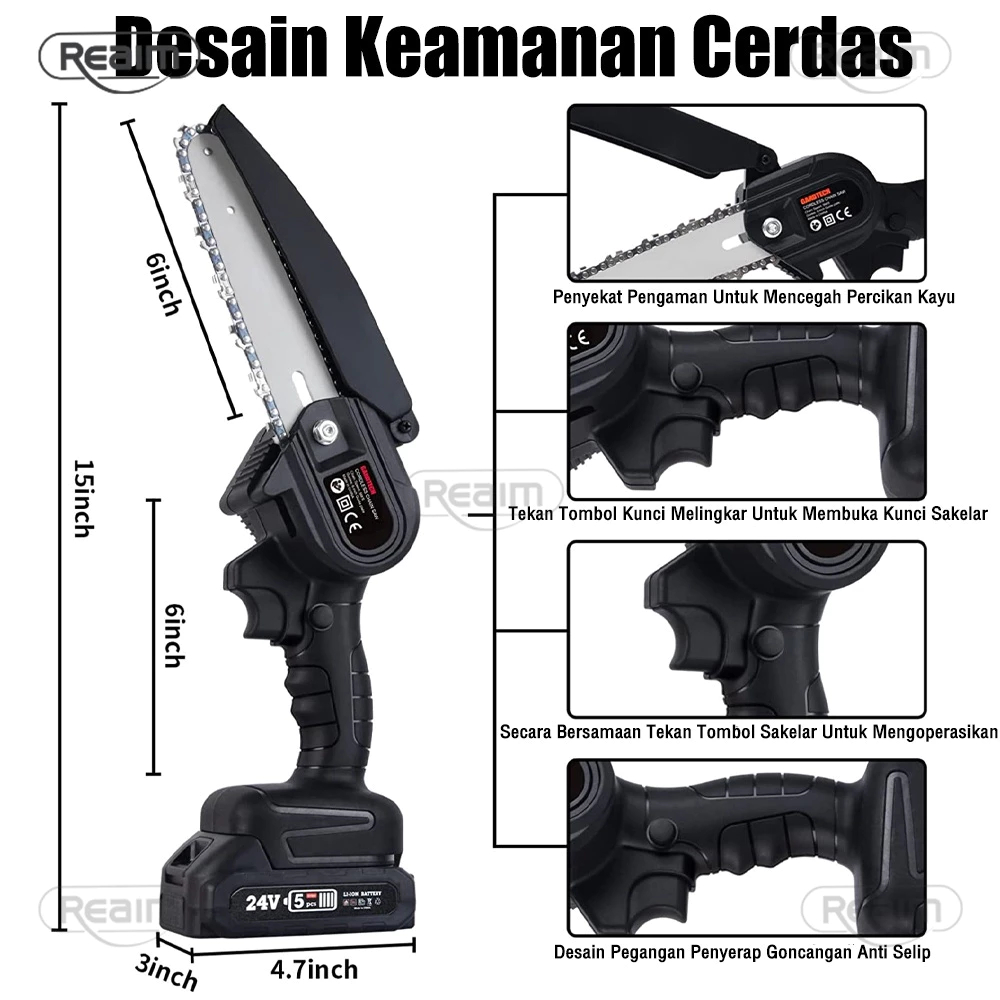 Reaim Gergaji Baterai  Gergaji Listrik Gergaji Mesin Mini Chainsaw Mini Gergaji Portable