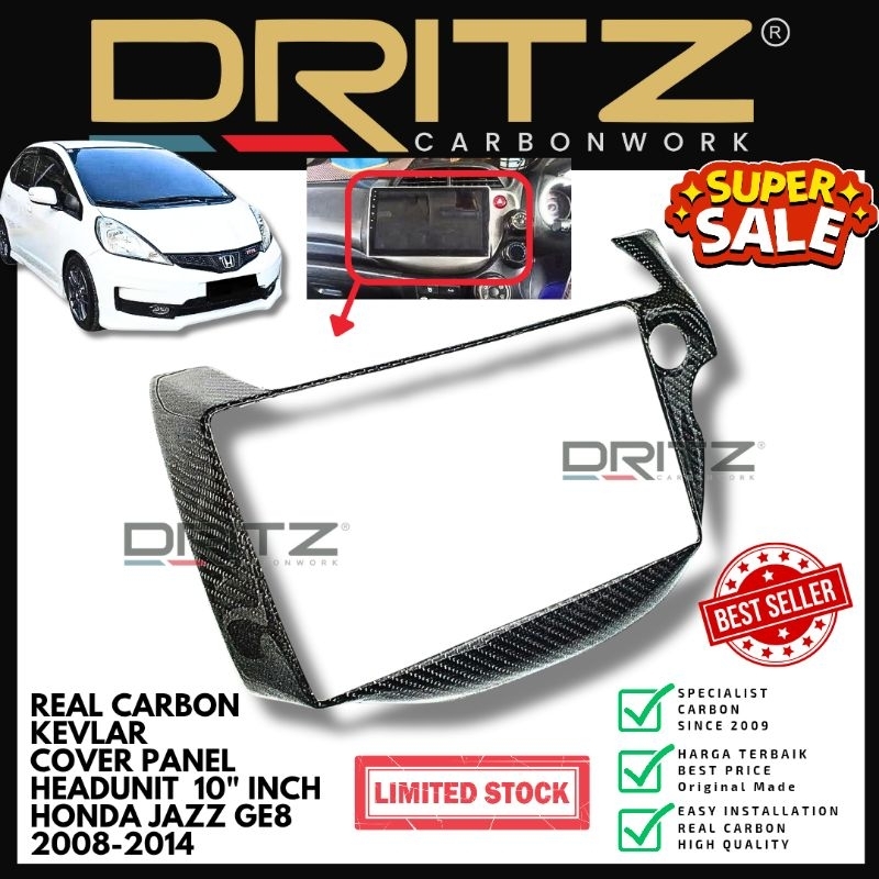 Asli Carbon Kevlar Cover PANEL TAPE Head Unit 10 inch 10" HONDA JAZZ GE8 2008 2014 Aksesoris interio