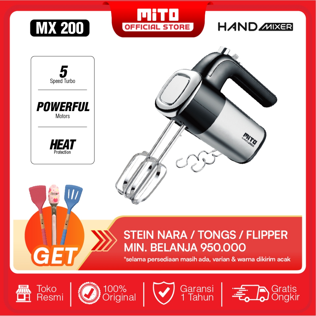 MITO Hand Mixer MX200 Pengaduk Adonan Kue 5 Kecepatan Turbo