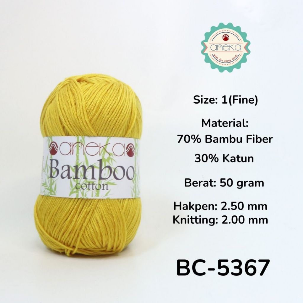 ANEKA - Benang Rajut Katun Bambu / Bamboo Cotton Yarn - 5367 Kuning Emas