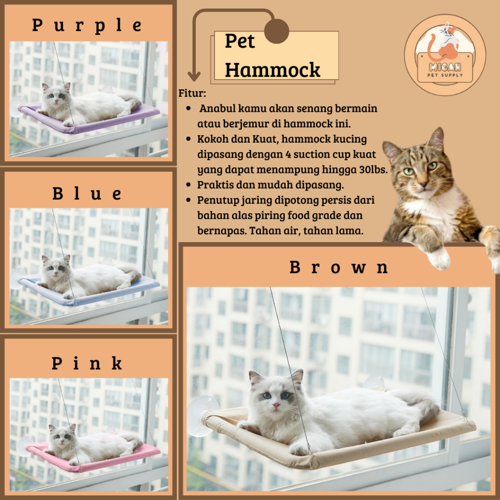 Tempat tidur kucing kursi hammock jendela kucing - tempat tidur hammock kucing besar untuk kucing