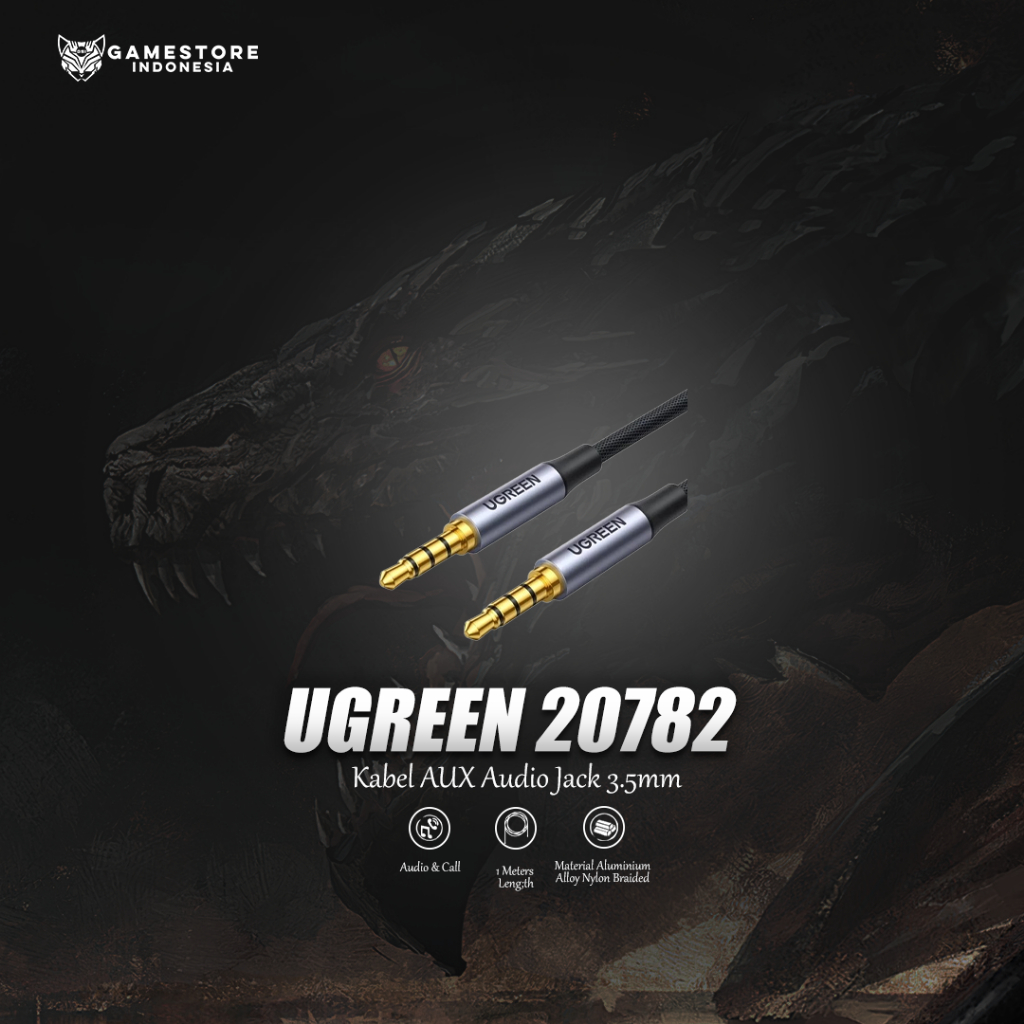 UGREEN 20782 Kabel AUX Audio Jack 3.5mm Male to Male Jack 3.5 mm 4 Pole 2M 2 Meter TRRS Gold