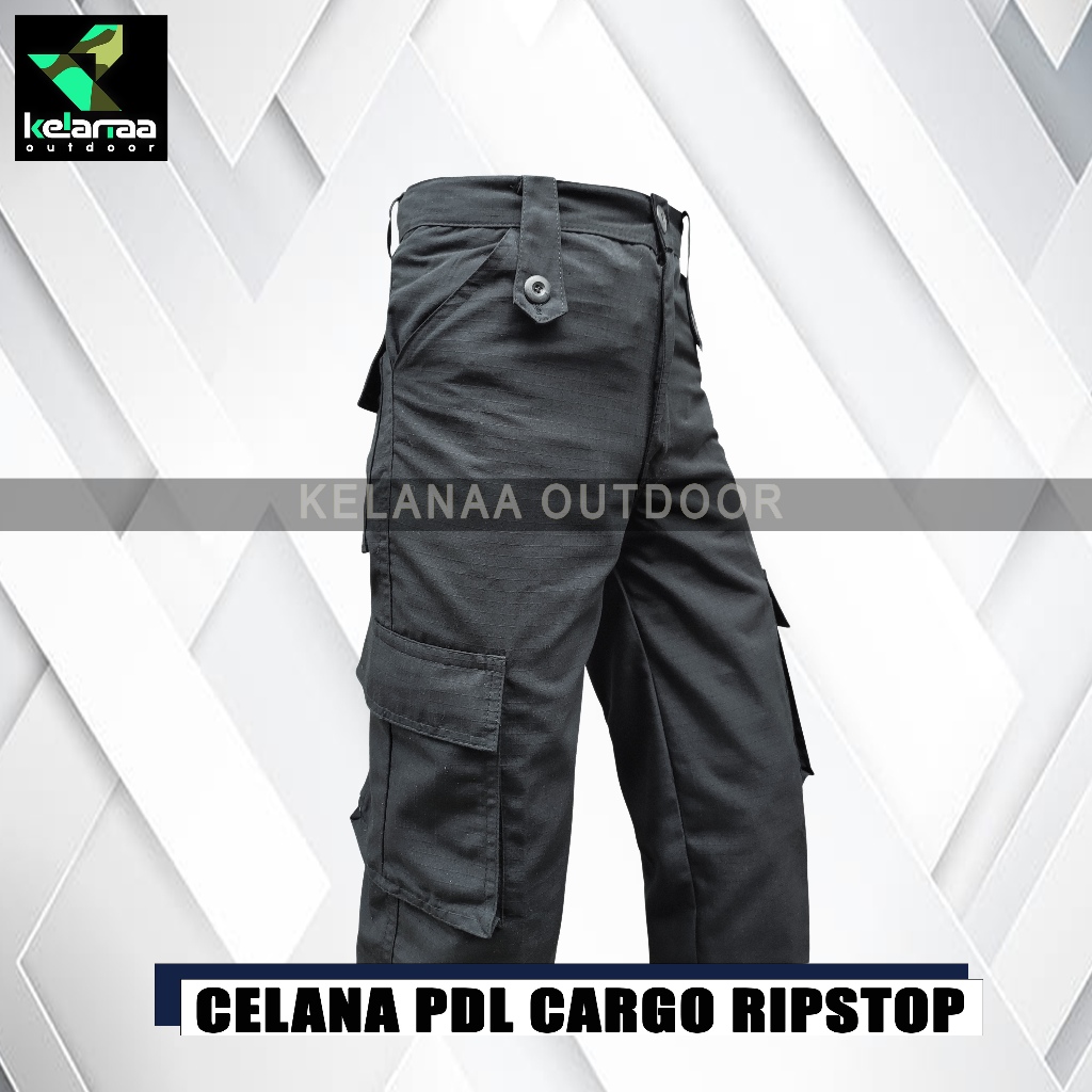 CELANA PANJANG PDL LORENG HITAM TACTICAL PANTS BLACK OUTDOOR RIPSTOP UNISEX