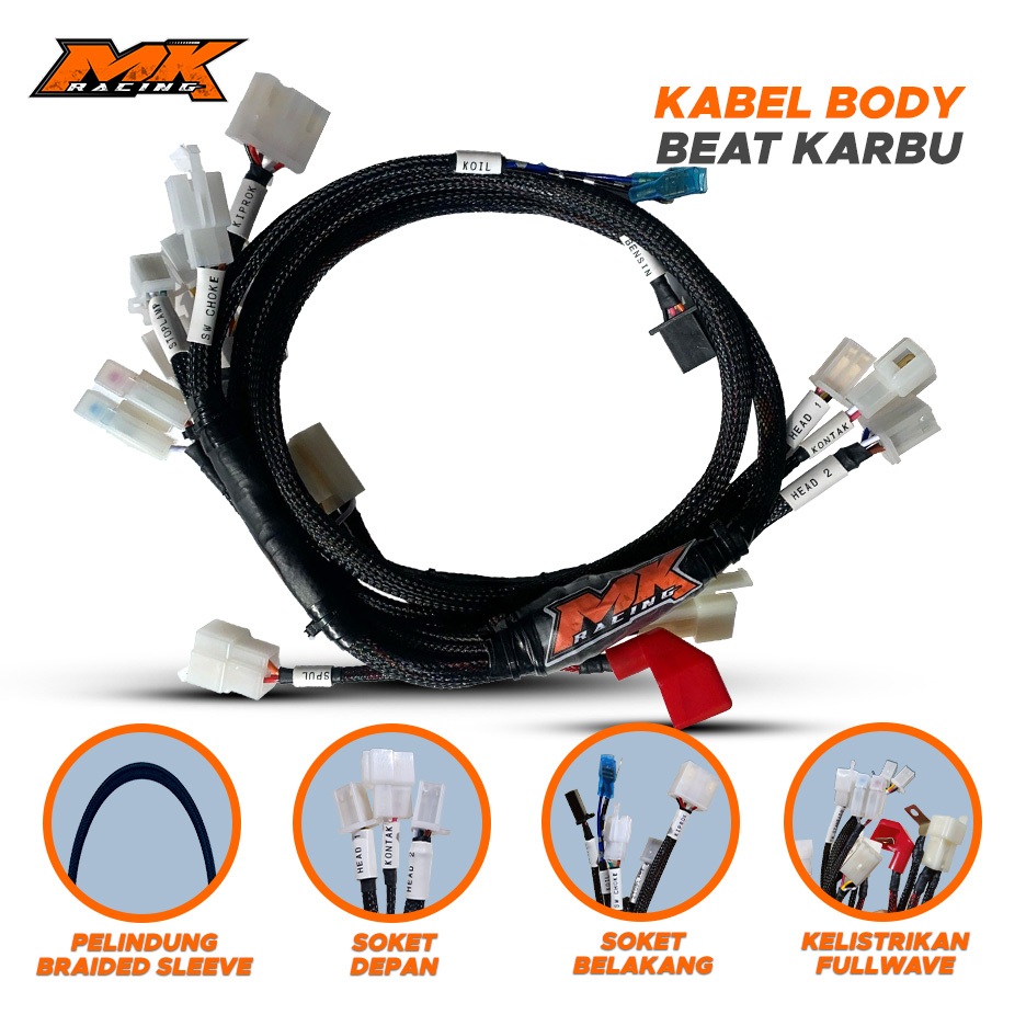 MK Racing Kabel Body Beat Karbu Fullwave Tatanan  Rapih Serat Braided Sleeve Motor Matic