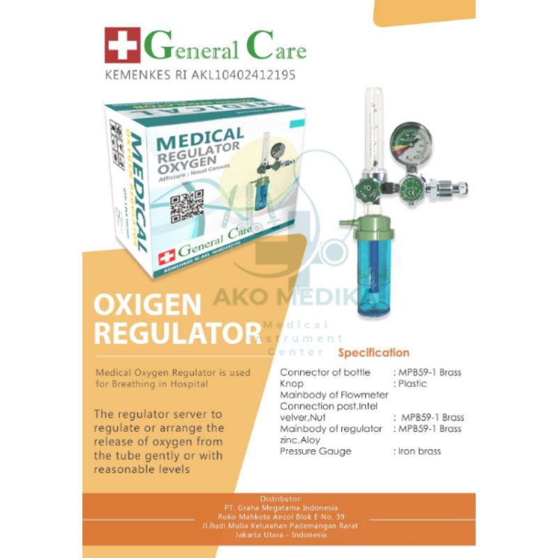 Regulator Oksigen General Care / Oxigen Regulator General Care / Manometer O2 GC / Regulator Tabung 