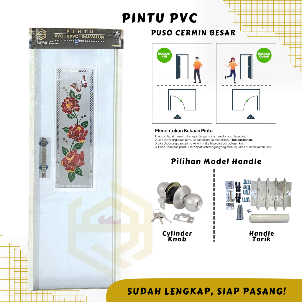 PINTU PVC PUSO CERMIN BESAR - DAUN PUTIH