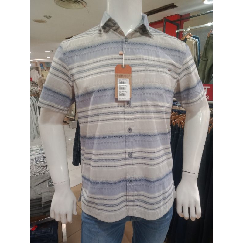 WATCHOUT Kemeja Casual Pendek Salur Printing WS514020126