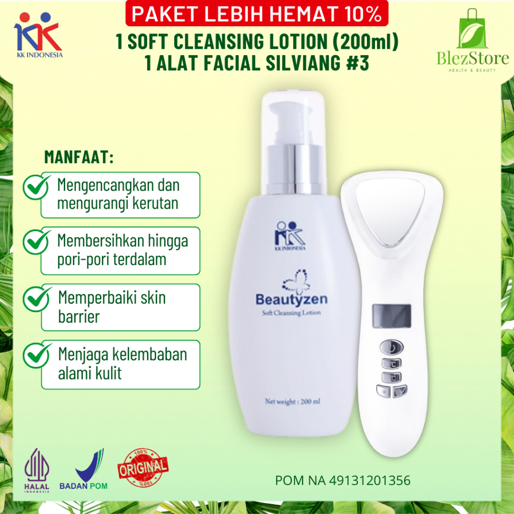 Paket Hemat Skincare - 1 Beautyzen Soft Cleansing Lotion 200ml, 1 Alat Skincare Silviang #3 Hot & Co