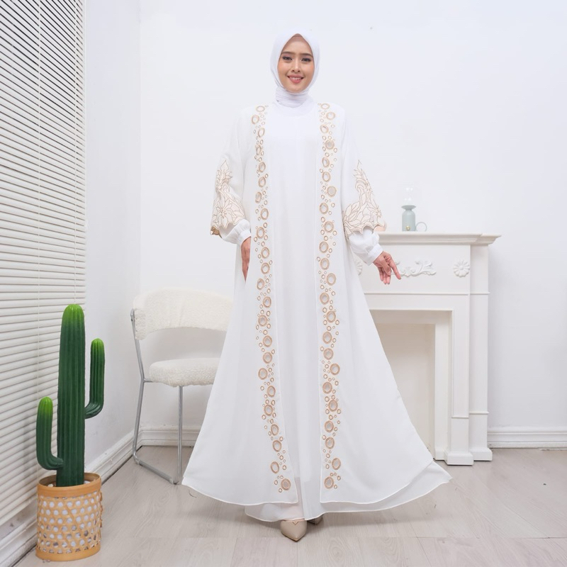 GAMIS RAISYA WHITE OUTER SET | Gamis Wanita Muslim Modern Baju Lebaran