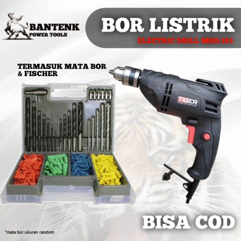 SEPERTI MAKITA,  BOR TIGER MOD.1 + SET MATA BOR FICHER. MESIN BOR LENGKAP DENGAN MATA BOR. BOR LISTR