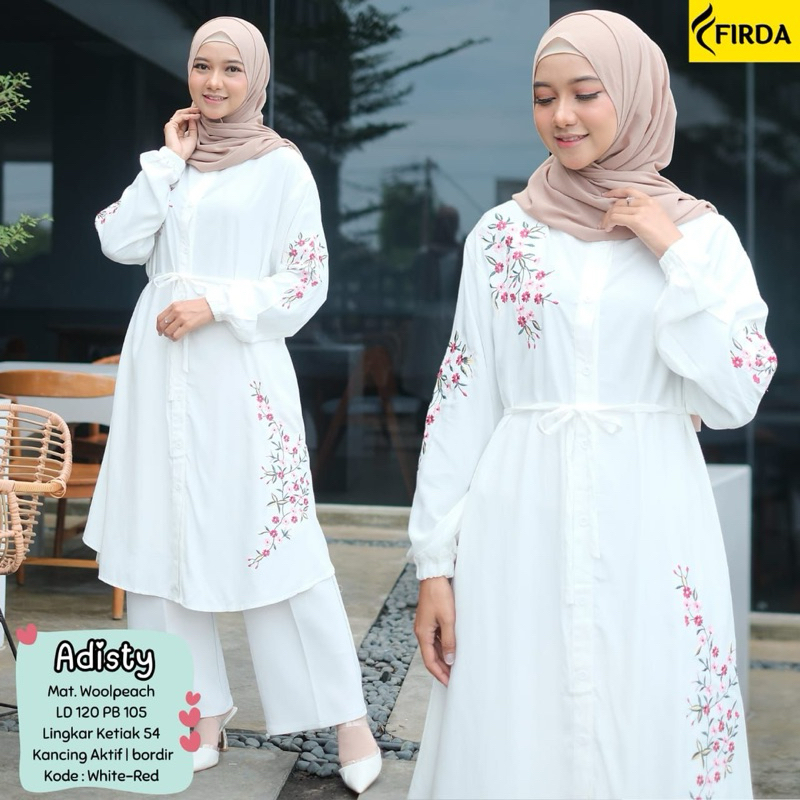 FIRDA - Adisty Long Tunik Wanita Jumbo LD 120 Motif Bordir Bunga Atasan Wanita Jumbo Bordir