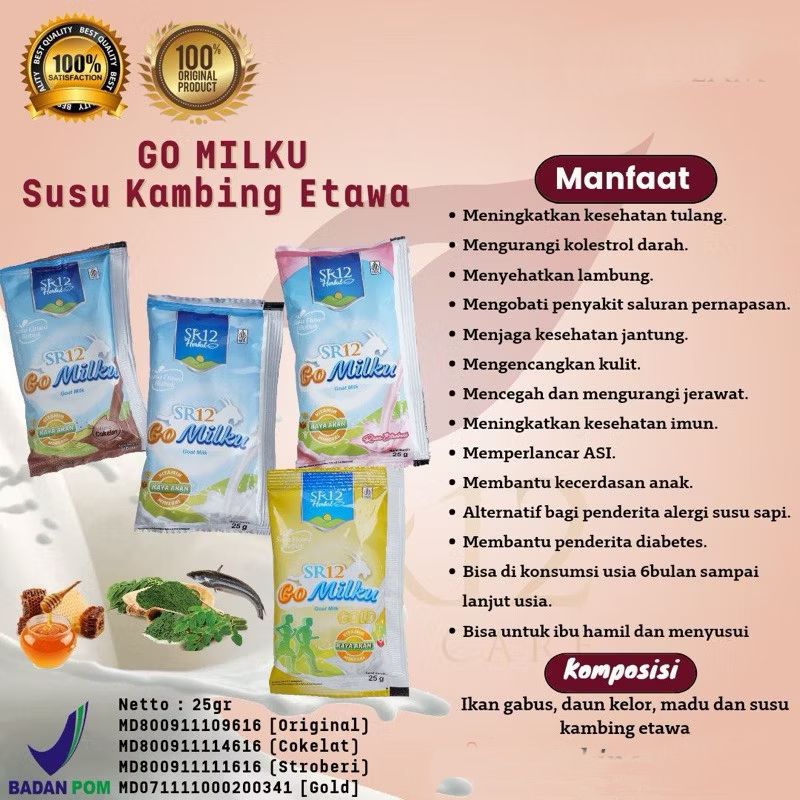 

GoMilku Sachet SR12 25gr Susu Kambing Etawa Asli Halal BPOM Susu Kesehatan