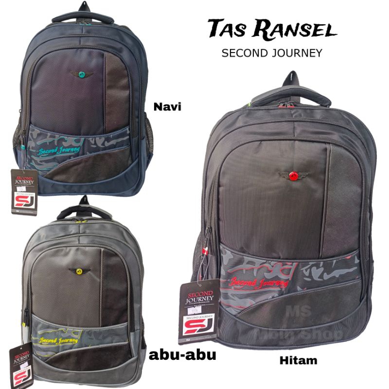 Tas Ransel Pria Wanita Tas Laptop Backpack SECOND JOURNEY  Tas Punggung Hitam Biru Abu-abu