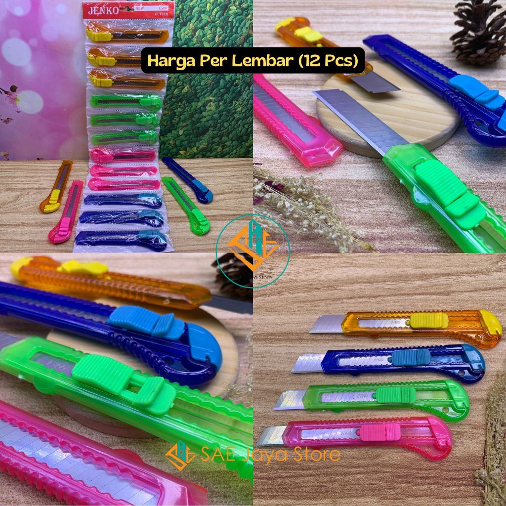 

(12 PCS) SAE - PISAU CUTTER BENING WARNA MEREK JENKO L500 UKURAN 15CM / KATER JENKO 15 CM