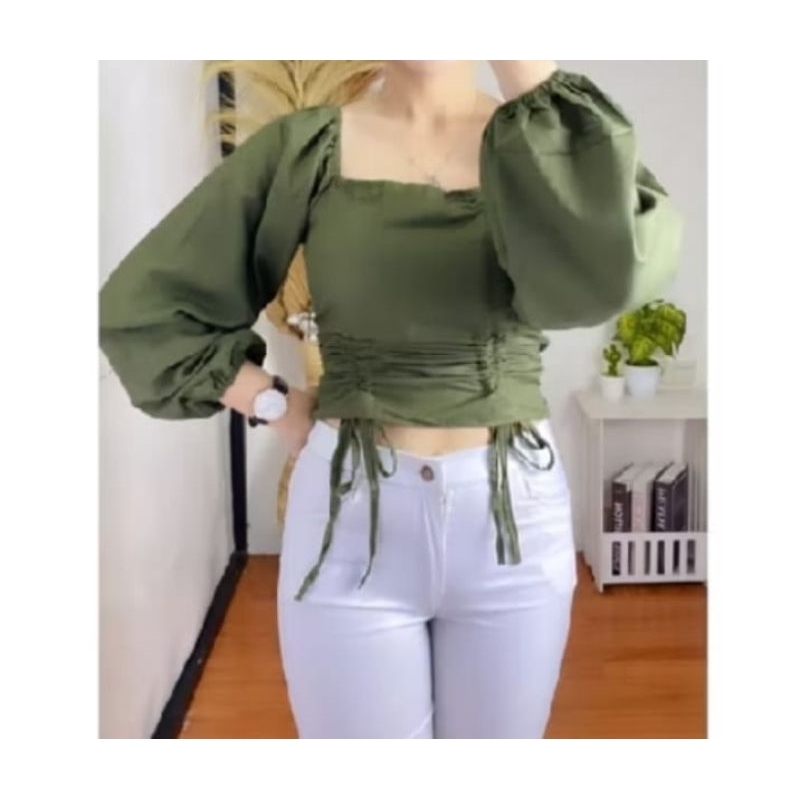 Nexy Top Arina Lengan Panjang Sabrina Kerut