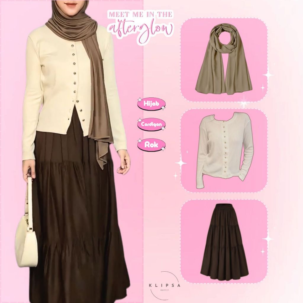 One Set 3 in 1(Cardigan,Celana,Pashmina)Outfit Lebaran OOTD Korean  Style Hijab Jersey Premium -KF15