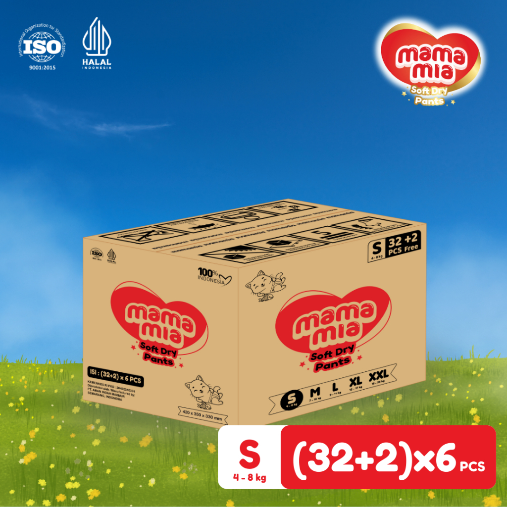MAMAMIA Termurah (Karton) Popok Bayi Celana Size S 34 M 30 L 26 XL 22 Pcs - Soft Dry Pants