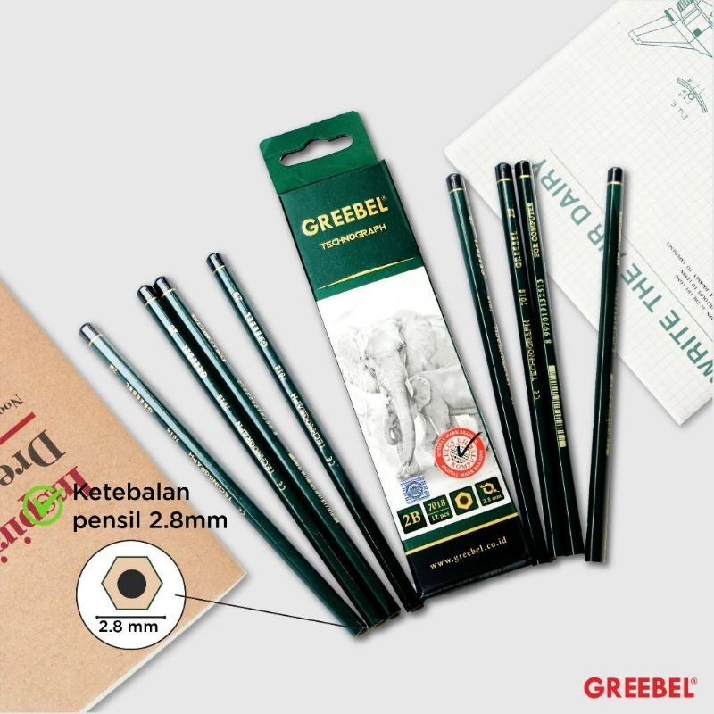 

Ay00! GREEBEL Pensil 2B Technograph 7018 / Pensil 2B Greebel / Pensil menulis / Pensil Menggambar