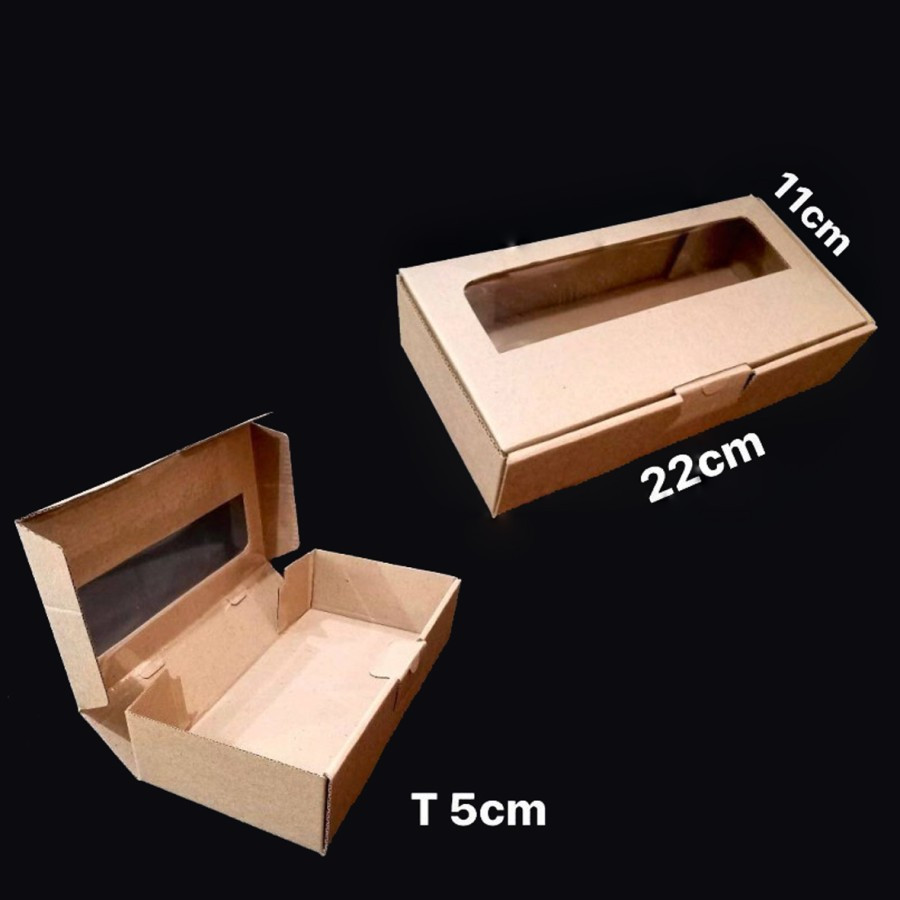 ( 5 pcs ) dus cokalat jendela mika kemasan kue brownies lapis legit roti bakar box hampers kue 22x11