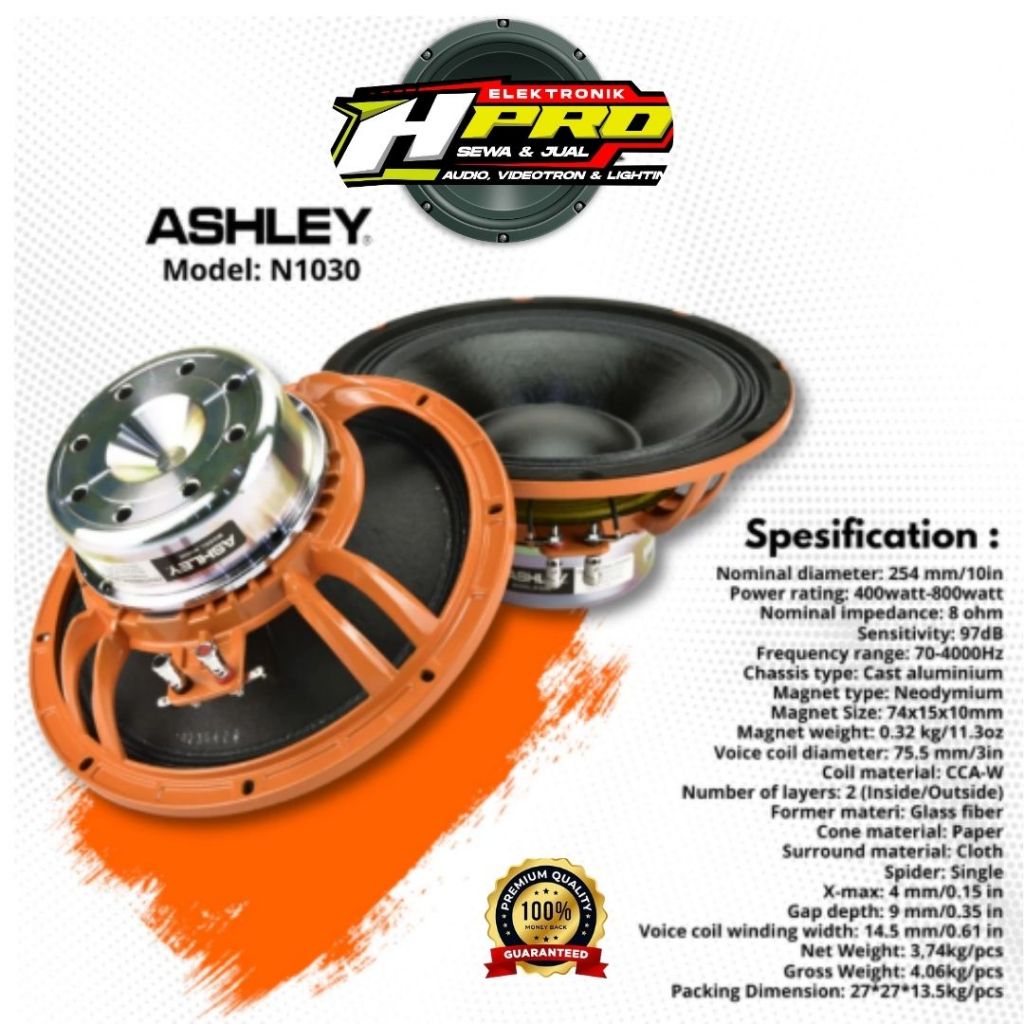 SPEAKER 10 INCH ORIGINAL ASHLEY  N1030 NEODIUM