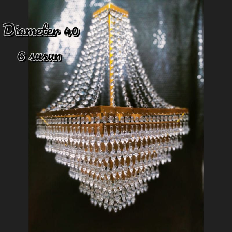 lampu gantung kristal dekorasi kotak diameter 40x60