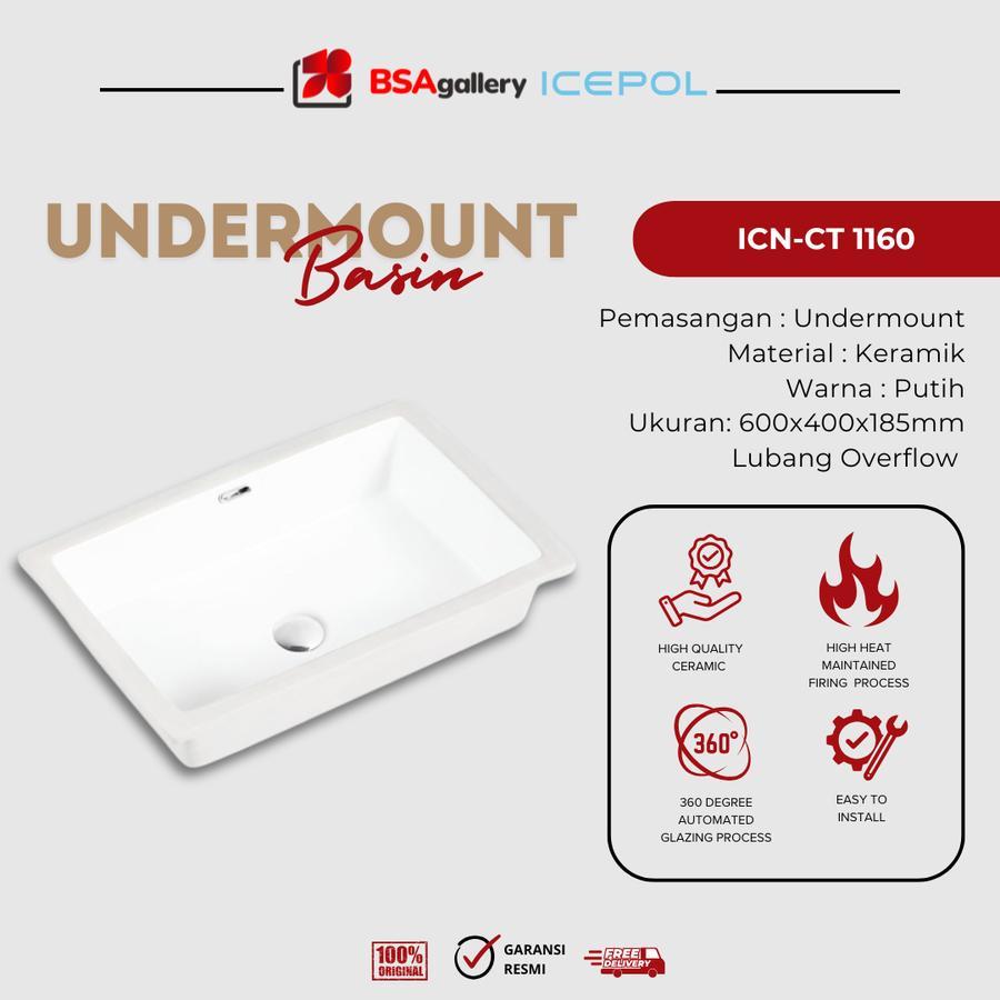 WASTAFEL CUCI TANGAN KERAMIK WESTAFEL TANAM MEJA KOTAK ICEPOL ICN CT 1160 - INSTANT KURIR