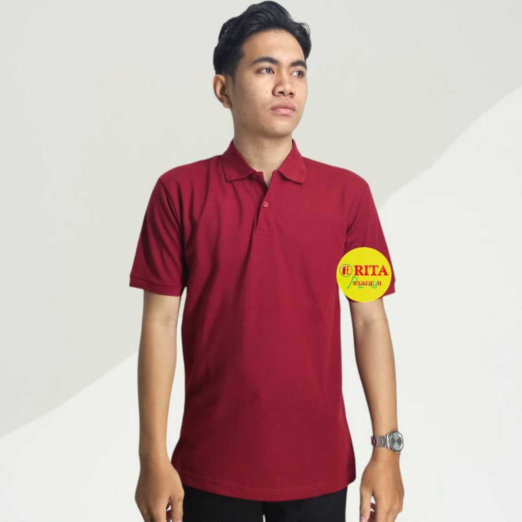 G-Gano Kaos Kerah/Polo Pria Maroon Tidak Bersaku