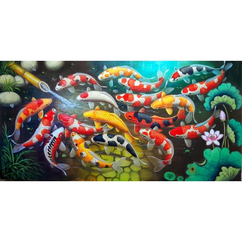 lukisan ikan koi hoki asli buatan tangan no print..ukuran 200x100cm
