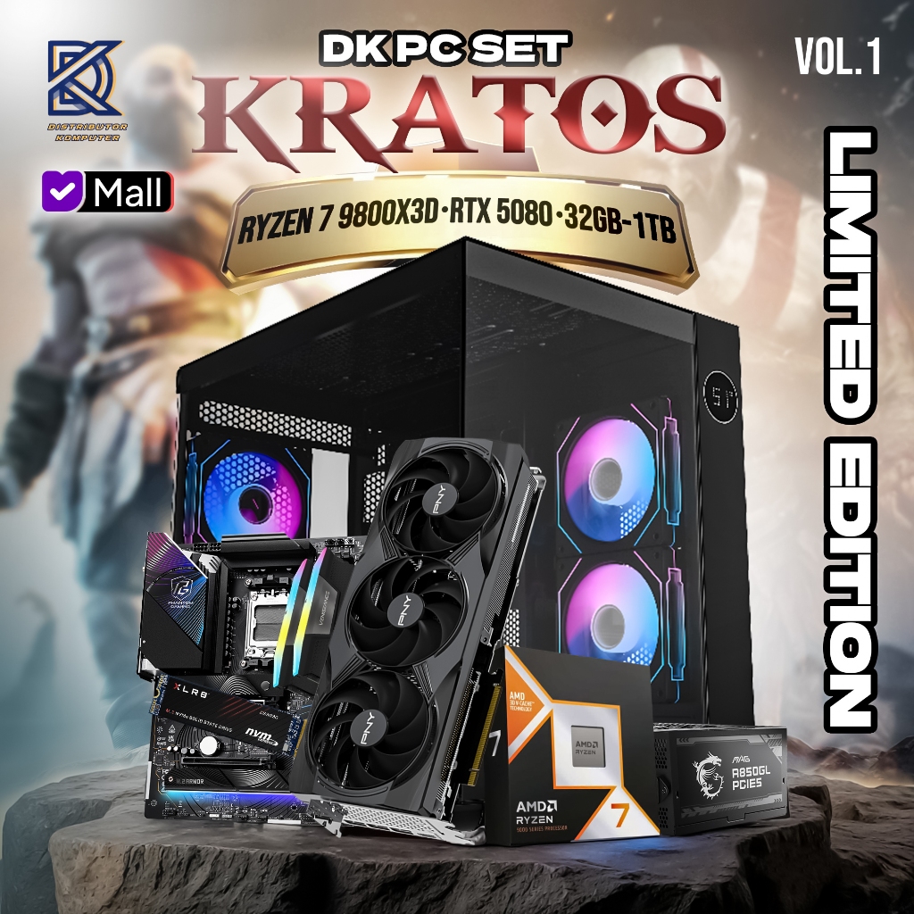 LIMITED EDITION DK PC SET KRATOS - PC RAKITAN AMD RYZEN 7 9800X3D | RTX 5080 | X870 | 2X16GB 6000MHZ