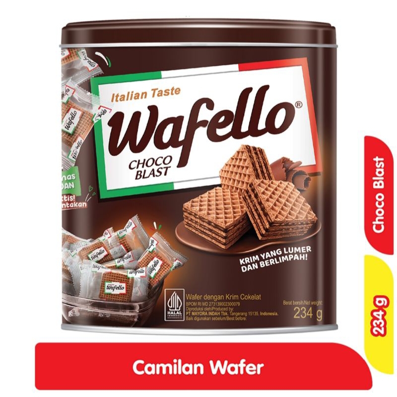 

Wafello Wafer Choco Blast Kaleng 234g | Wafello Wafer Caramel Kaleng 228gr