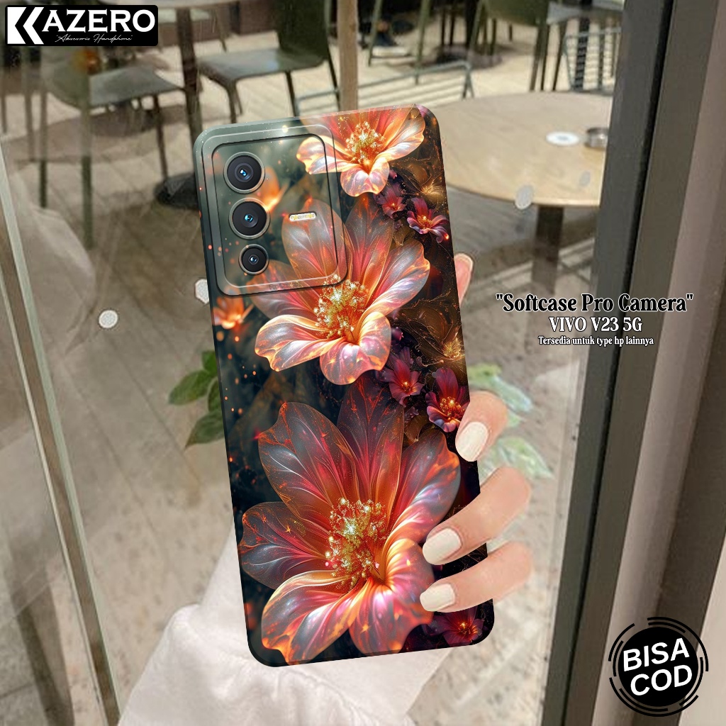 Softcase Hp VIVO V23 5G Terbaru - Fashion Case Bunga - Case VIVO V23 5G - Silikon Pro Camera-Casing 