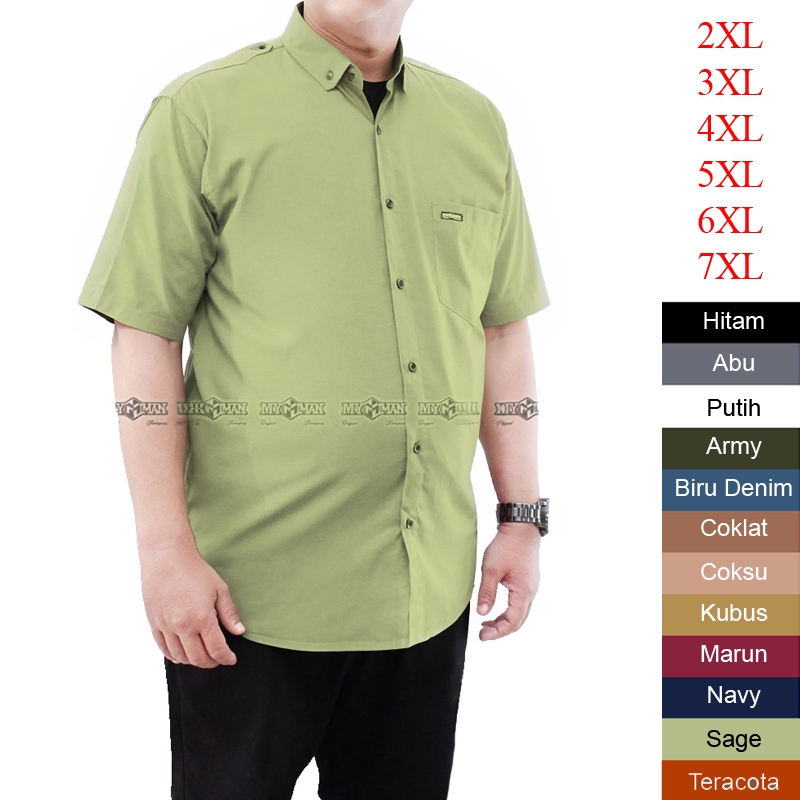 SAGE - KEMEJA PRIA 3XL 4XL 5XL 6XL 7XL jumbo polos lengan pendek cowok ld 130 140 terbaru 2025