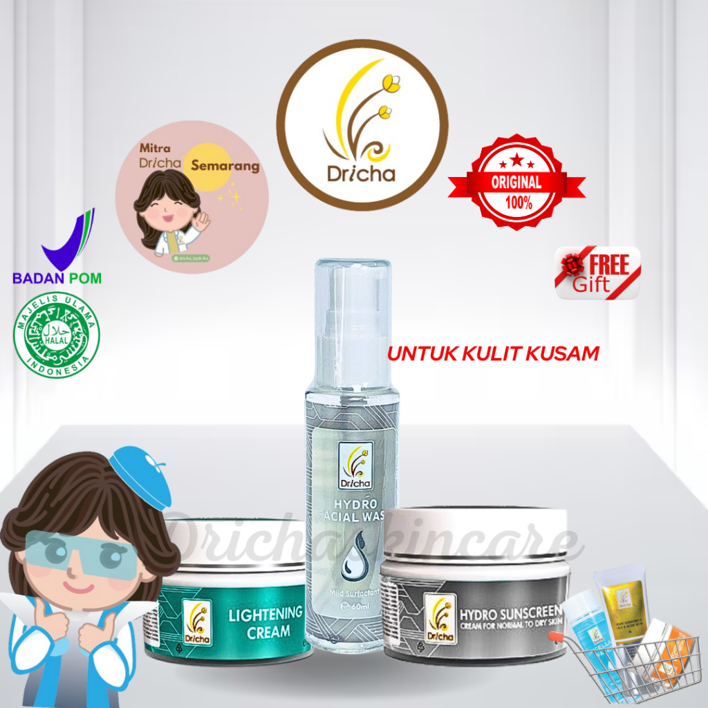 DRICHA PAKET BUNDLING LIGHTENING CREAM + HYDRO SS + HYDRO FW - UNTUK KULIT NORMAL & KUSAM / FLEK