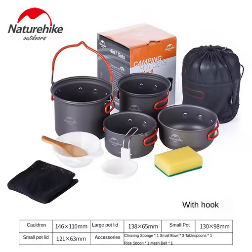 ALAT MASAK CAMPING 4IN1 NATUREHIKE NH18T018-G NESTING COOKING SET