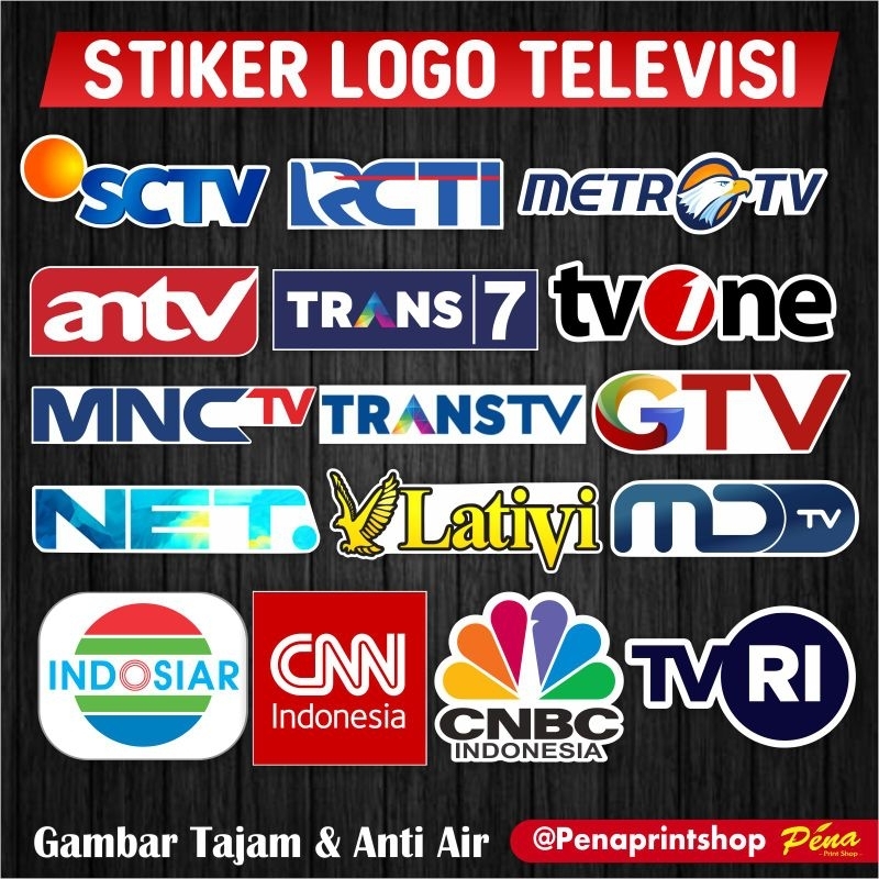 

Sticker Stiker TV Televisi SCTV RCTI MetroTv ANTV Trans7 TransTV TVOne Indosiar MNC GTV Net Lativi MDTV TVRI / Logo TV Nasional