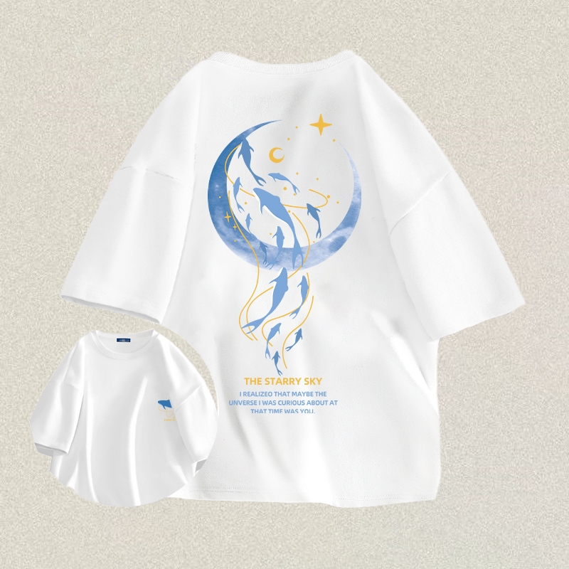 RENELLE Kaos T-Shirt Pria Oversize | Kaos Putih Bulan Biru | Kaos Pria Distro Original | Kaos Distro