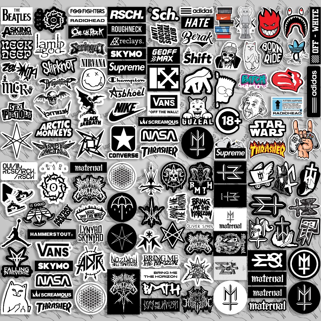 

Sticker Pack Aesthetic ROCK BAND,HYPE BEAST,BRAND,SPECIAL Tumblr Helm Laptop BLACK & WHITE