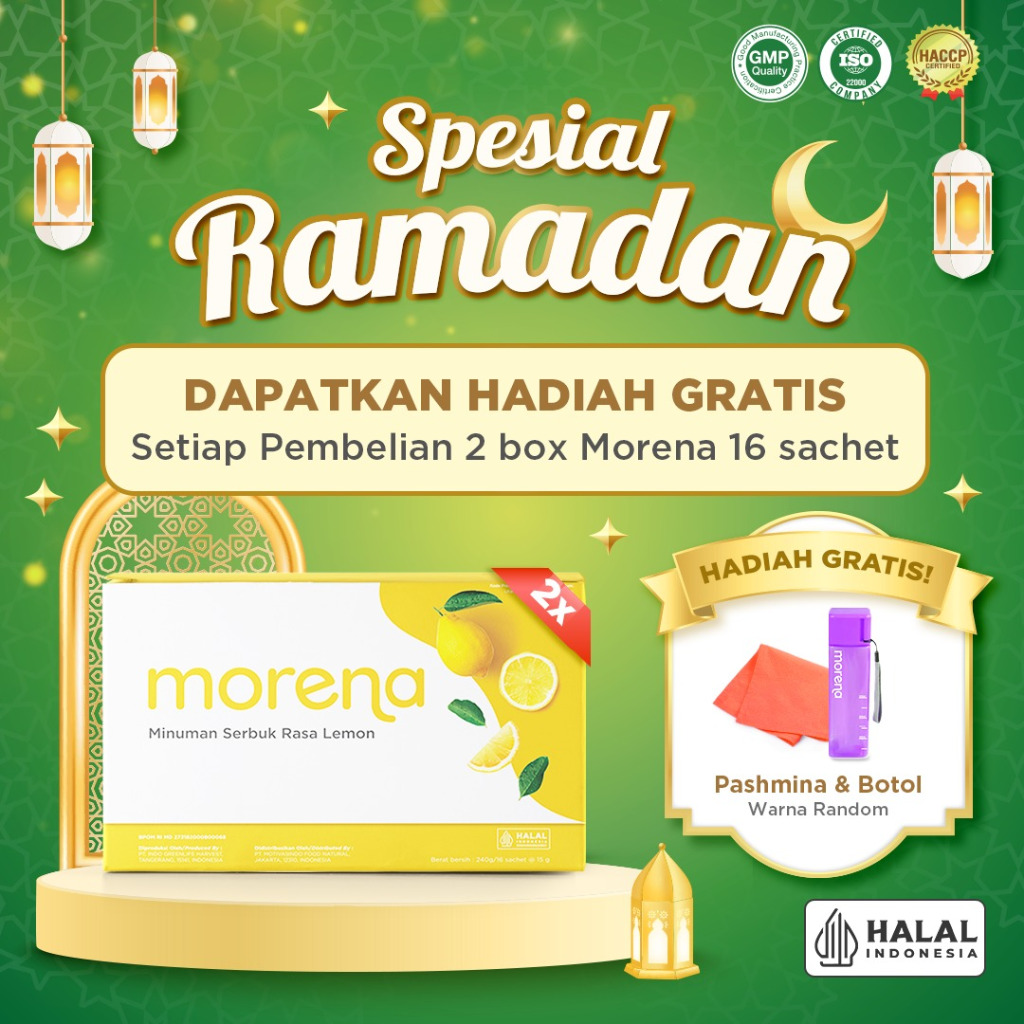 

[2DUS] PROMO LEBARAN 2025 - 2 BOX Morena Fiber 2 Week (16 Sachet) Gratis Pashmina dan Botol Minum - Hampers Lebaran - Gift Package Ramadan - Minuman Serat Fiber Rasa Lemon Bebas Gula HALAL BPOM