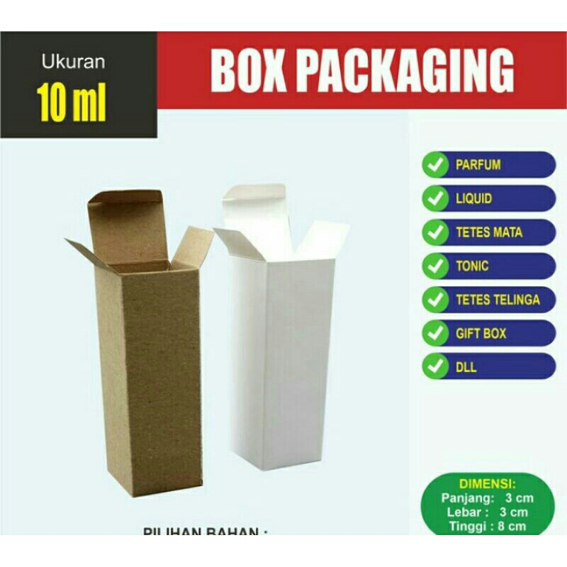 

Box Kemasan Botol Parfum, Hena, Cat Kuku 10ml. Uk 3x3x8 dan 3x3x9 cm