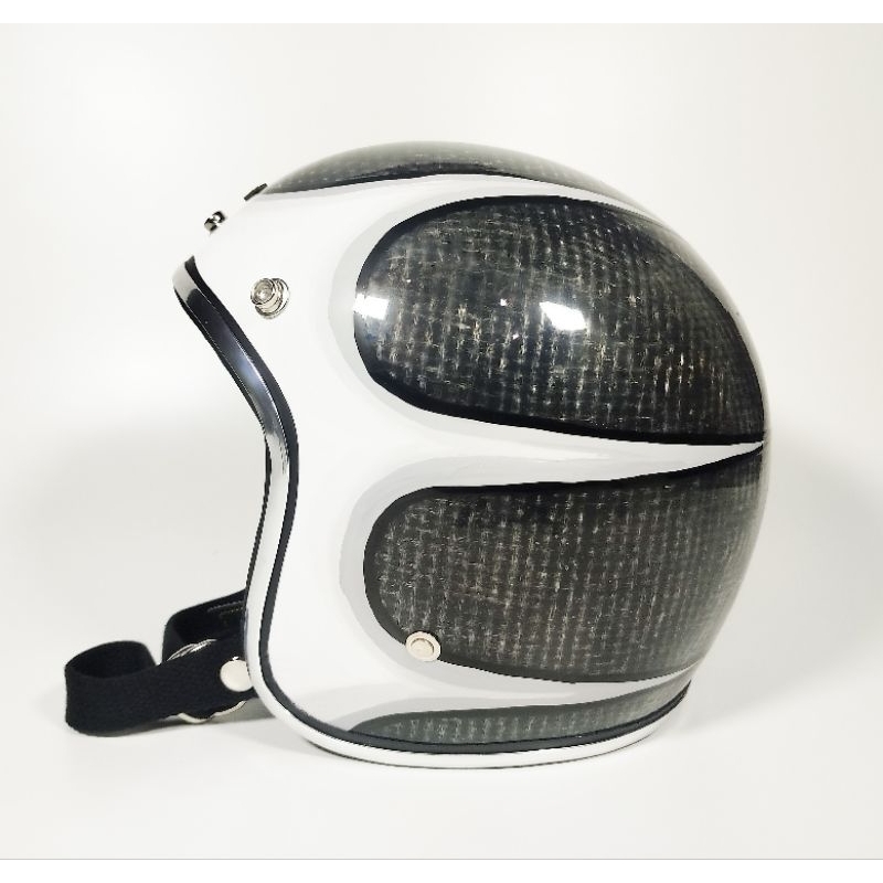 Helm Slimhead RAW Black Custom, Slimhead Helmets 500Ttx RAW Custom Flame. Helm Vespa, Helm Harley Da
