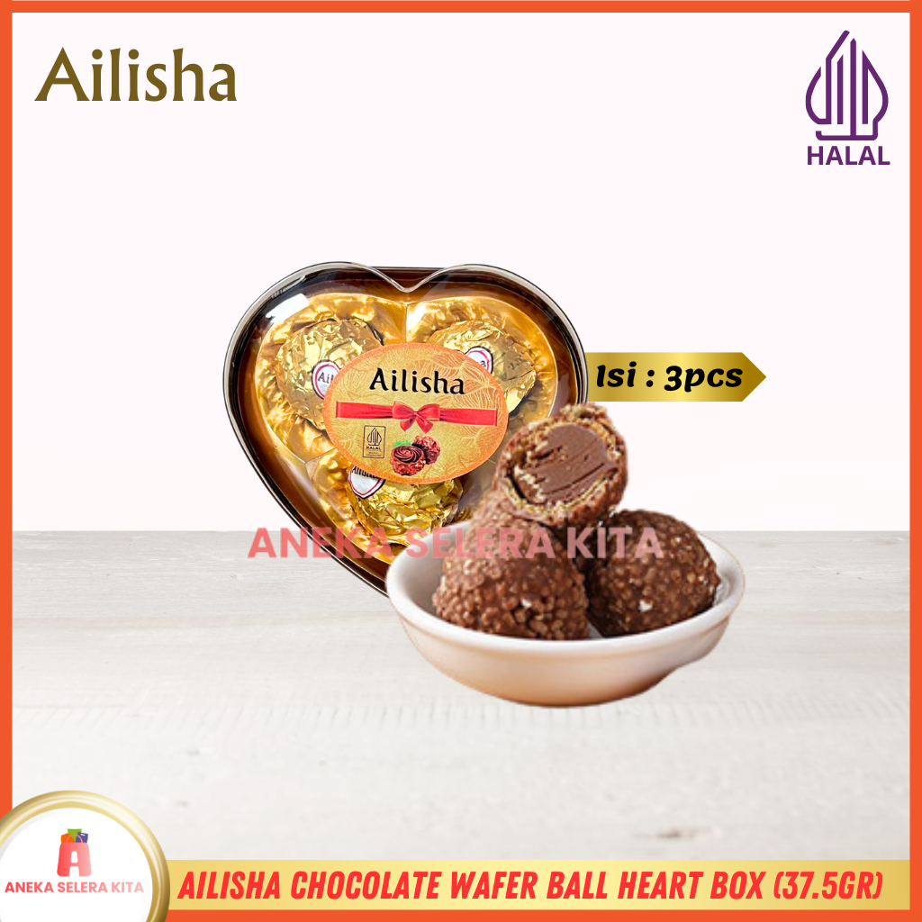 

Ailisha Chocolate Wafer Ball Square Heart Shape Box Halal 37.5gr