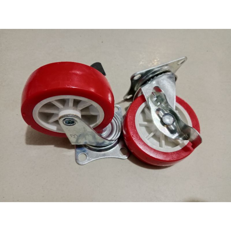Roda steling Merah Rush Roda steling Pakai Rem Roda steling 3 Inci
